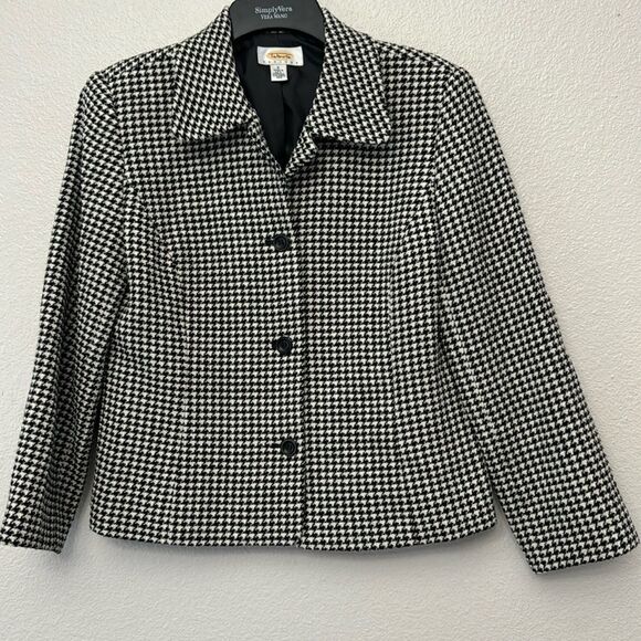 Talbots Petites Wool Blend Houndstooth Blazer Size 6 - Picture 1 of 5